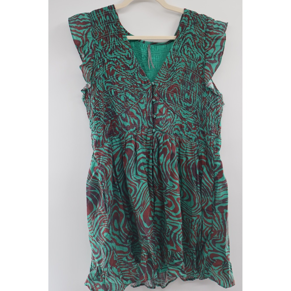 Anthropologie XL Green Brown Abstract Boho Tunic Blouse
